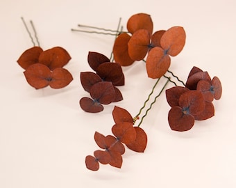 Orange Eucalyptus Leaves Hair Pin | Dried Eucalyptus Leaves Bridal Hair Pins | Bridal Flower Girl Bridesmaid Hair Accessories