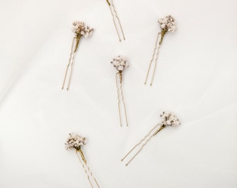 10 Mini Baby's Breath Hair Pins - Style #1 | Dried Gypsophila Baby's Breath Mini Pins Set | Bridal Hair Accessories