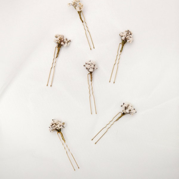 10 Mini Baby's Breath Hair Pins - Style #1 | Dried Gypsophila Baby's Breath Mini Pins Set | Bridal Hair Accessories