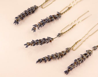 5 Pins Set - Dried Big Lavender Hair Pin | Preserved Flower Bridal Accessories