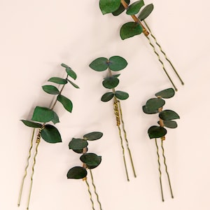 Preserved Green Eucalyptus Leaves Hair Pin | Dried Eucalyptus Leaves Bridal Hair Pins | Bridal Flower Girl Bridesmaid Hair Accessories