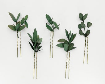 Preserved Small Leaf Eucalyptus Hair Pin | Dried Eucalyptus Bridal Hair Pins | Flower Bridal Flower Girl Bridesmaid Hair Accessories