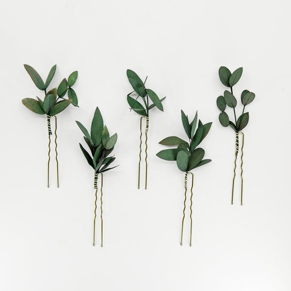 Preserved Small Leaf Eucalyptus Hair Pin | Dried Eucalyptus Bridal Hair Pins | Flower Bridal Flower Girl Bridesmaid Hair Accessories