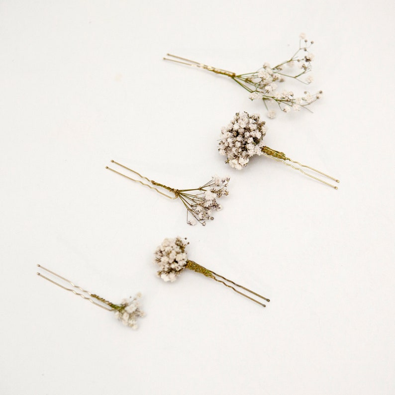 Dried Baby's Breath Small Hair Pin Bridal Hair Pins Style 2 Gypsophila Flower Bridal Flower Girl Bridesmaid Hair Accessories image 4