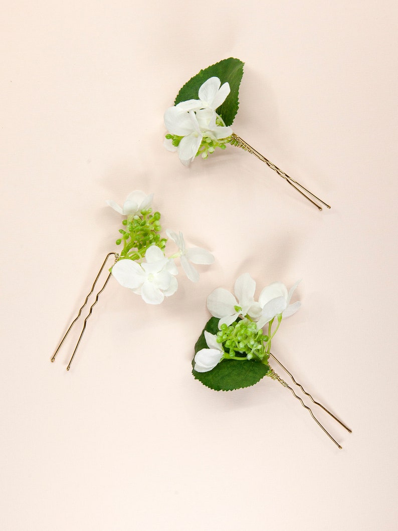 5 Pins Set Bridal Silk Ivory Hydrangea Flower Flower Girl Bridesmaid Hair Accessories image 2