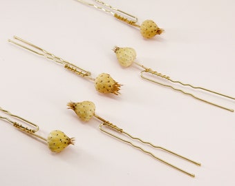 Dried Light Yellow Centaurea Bud Hair Pin | Dried Preserved Flower Flower Bride Girl Bridesmaid Bridal Hair Accessories