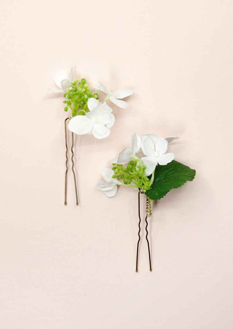 5 Pins Set Bridal Silk Ivory Hydrangea Flower Flower Girl Bridesmaid Hair Accessories image 1