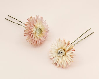 Blush Pink Strawflower Hair Pins | Dried Strawflower Bridal Big Hair Pins | Flower Bridal Flower Girl Bridesmaid Hair Accessories