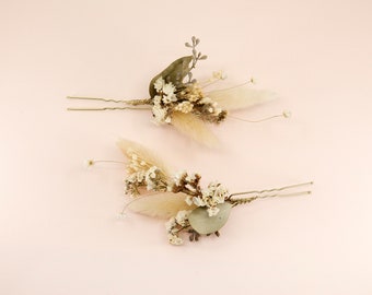 3 Pins Set - Mixed Floral Hair Pins | Dried Lagurus Baby Breath Star Daisy Pin | Preserved Flower Bridal Accessories