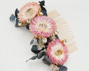 Dried Strawflower Bridal Hair Comb | Dried Strawflower Bridal Flower Girl Bridesmaid Hair Accessories