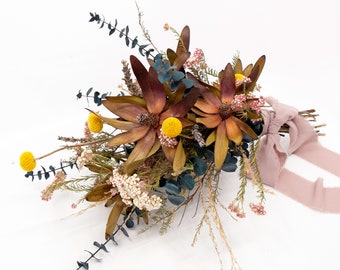 Safari Sunset Mini Pink Rice Flower Billy Ball Lavender Eucalyptus Bouquet | Minimalist Wedding Bouquet