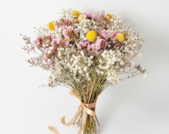 Baby’s Breath Billy Ball Statice Limonium Bouquet  | Minimalist Wedding Bouquet