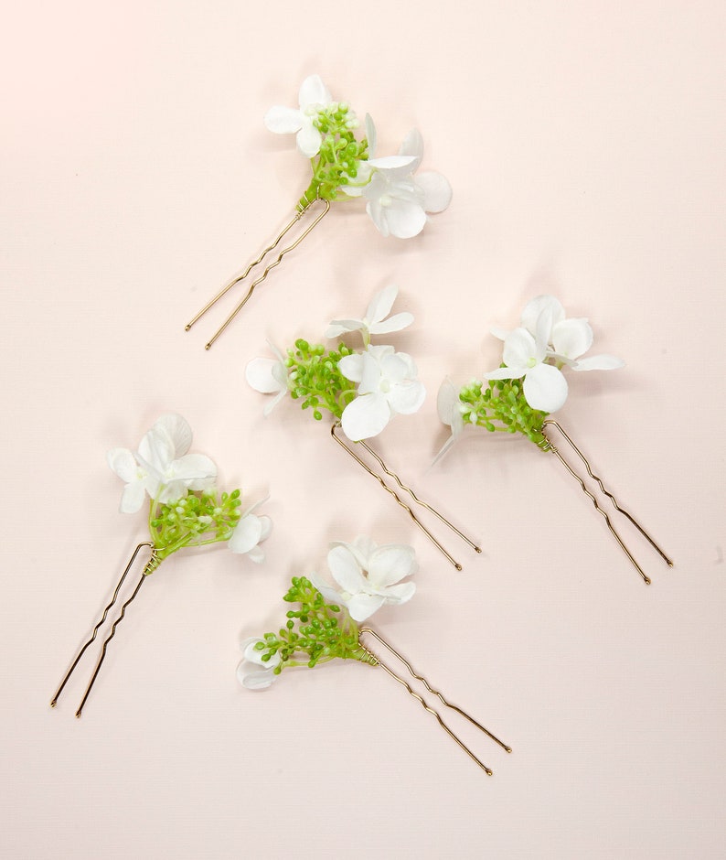 5 Pins Set Bridal Silk Ivory Hydrangea Flower Flower Girl Bridesmaid Hair Accessories HYDRANGEAS