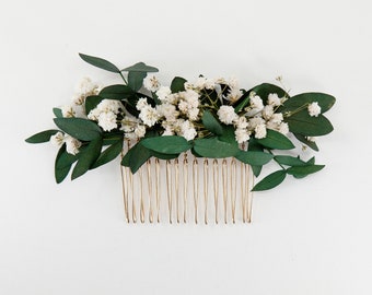 Dried Eucalyptus Baby’s Breath Bridal Hair Comb | Dried Flowers Bridal Flower Girl Bridesmaid Hair Accessories