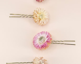 Pink Strawflower Hair Pins | Dried Strawflower Bridal Big Hair Pins | Flower Bridal Flower Girl Bridesmaid Hair Accessories