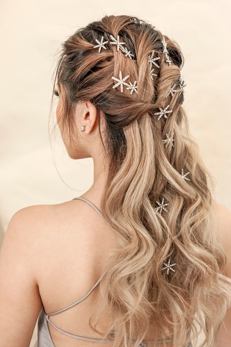 Crystal Star Hair Pins I Crystal Floral Hair Pins I Rhystones Hair Accessories I Bridal Accessories image 1