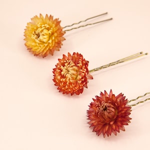 Orange Strawflower Hair Pins | Dried Strawflower Bridal Big Hair Pins | Flower Bridal Flower Girl Bridesmaid Hair Accessories