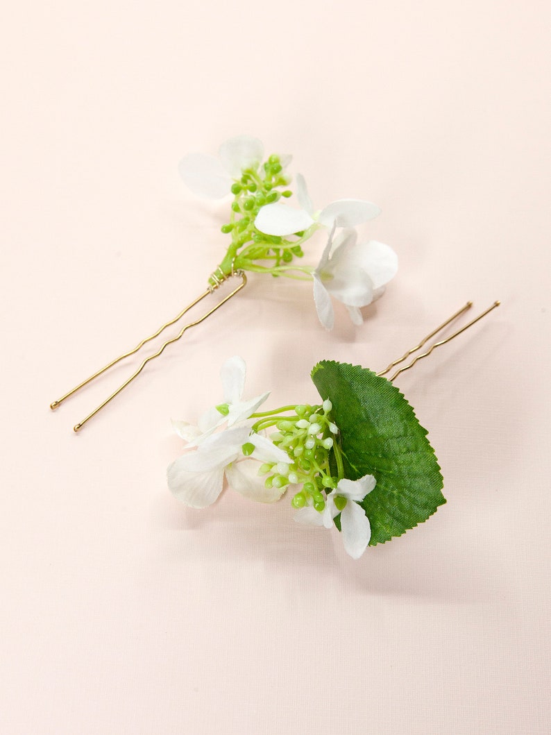 5 Pins Set Bridal Silk Ivory Hydrangea Flower Flower Girl Bridesmaid Hair Accessories image 3