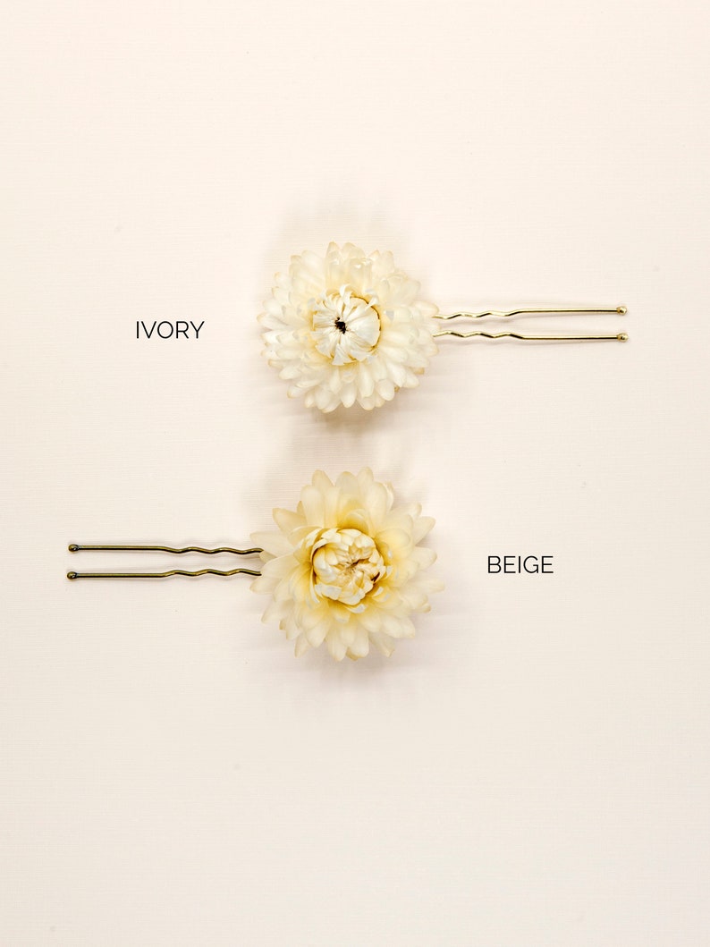 Dried Beige Strawflowers Hair Pins Preserved Flower Bridal Accessories image 7