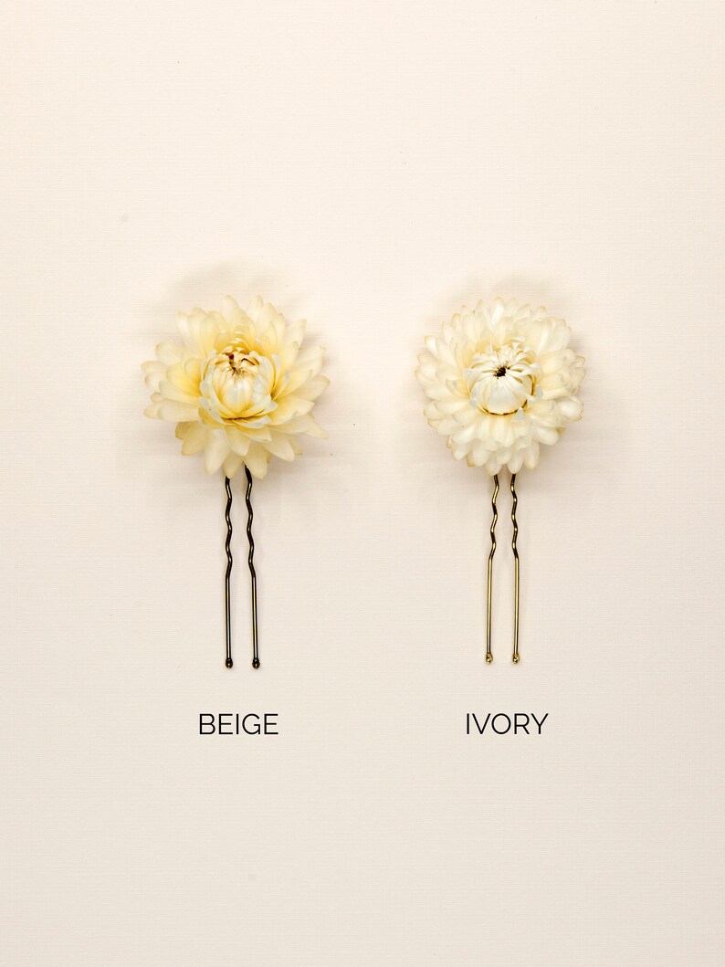 Dried Beige Strawflowers Hair Pins Preserved Flower Bridal Accessories image 6