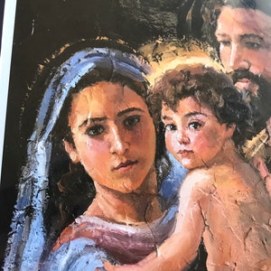 Sweet tenderness of the Holy Family- Sacred Art, wedding gift, Catholic Art, Virgin Mary, Saint Joseph and Jesus, home decor,