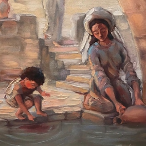 Catholic Mom gift, Christ and Mary at The Well, 11x14 print,”Secret Saved For Cana”, mother and child art, Kitchen & Bath