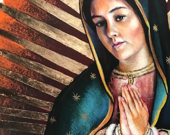 Virgin Mary Painting, Catholic Art, Our Lady of Guadalupe 11x14 print ,Catholic Gifts, Regina Cæli