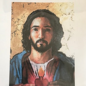 Arte do Sagrado Coração de Jesus, Pequenos Presentes, Arte Sacra, impressão 5x7 em papel cartão, Arte de Jesus, Arte Católica, presentes católicos