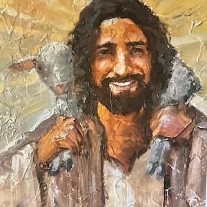 Arte del Pastore Gioioso, Arte di Gesù, Regali unici, Regali cristiani, Buon Pastore, Regalo per la Prima Comunione, Arte di incoraggiamento