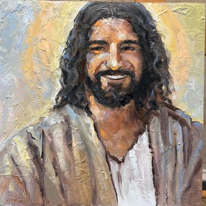 Smiling Jesus Wall Art, Original Art, Jesus Art Oil Painting, Christian ...