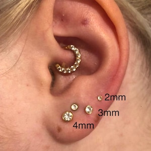 16 Gauge Zirconia round crystal flat back stud cartilage helix tragus Bar Internal Thread 2/3/4mm 6mm Bar Silver Gold Rose Gold
