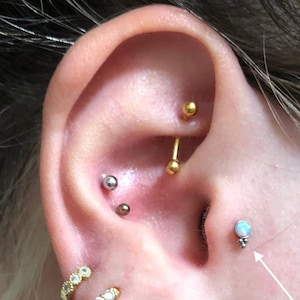 x1 16 Gauge Trinity Triple Ball & Opal Stainless Steel Labret Internal Thread Cartilage Tragus Stud Bar Piercing Ear lip Jewellery 6/8mm Bar