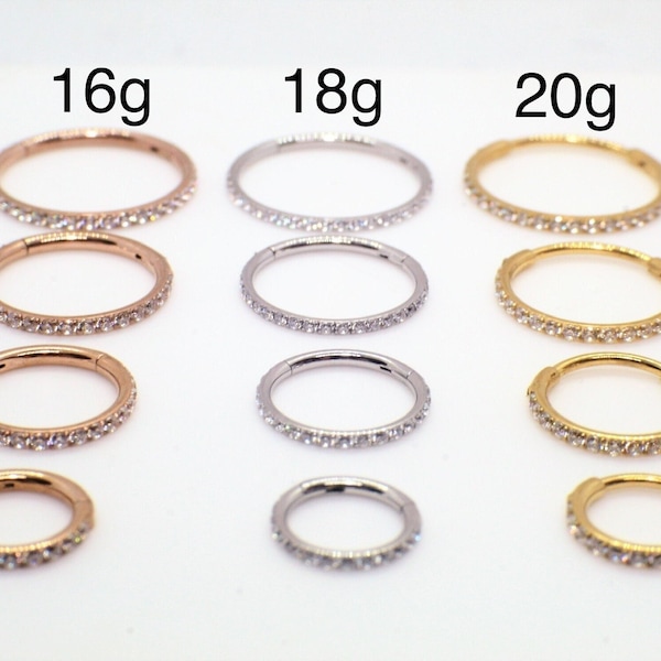 x1 HOOP - 6 8 10 12mm  Zirconia Crystal Slim Huggie Clicker Earring Hoop 16g /18g /20g Gauge Silver Gold Rose Gold Cartilage Helix Tragus