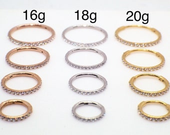 x1 HOOP - 6 8 10 12mm  Zirconia Crystal Slim Huggie Clicker Earring Hoop 16g /18g /20g Gauge Silver Gold Rose Gold Cartilage Helix Tragus