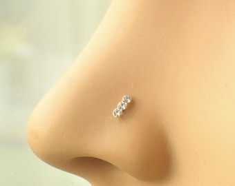 X2 24G Sterling Silver Triple Crystal Bone, Straight, L shape Nose Stud