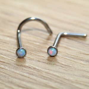 20 Gauge Titanium 2mm Opal Nose Stud - L Post & Twist Body Jewellery