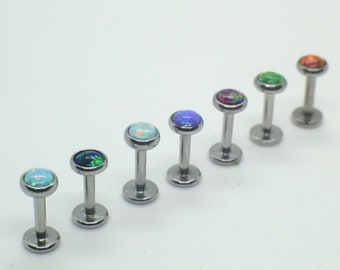 16G Opal Stainless Steel Internal Thread Stud Bar Labret  earring