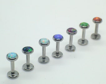 x 1 stud only ** 16 G Opal Stainless Steel Internal Thread Stud Bar Labret 6/8mm Bar 3/4/5mm opal  Size Cartilage Ear Tragus Lip