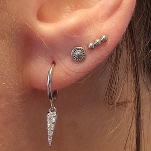 Pair of Sterling Silver / Gold Huggie Spike Dangle Drop Earrings, Clicker Earrings hoops 20 gauge