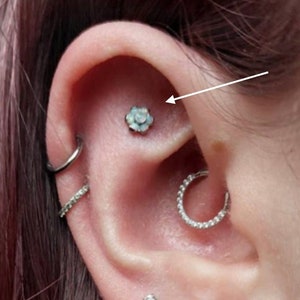 16G Titanium Opal Internal Thread Bar Flower Labret Tragus Helix  cartilage earring Body Jewellery