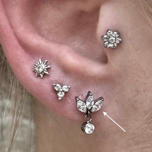 16G Titanium Marquis Dangle crystal earring Tragus Cartilage Helix Ear Piercing 8mm Silver Gold Internal thread