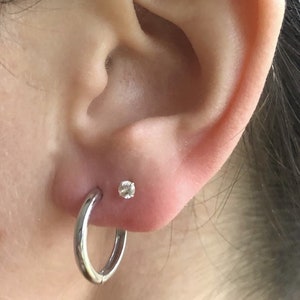 Pair of Sterling Silver / Gold Huggie Earrings, Clicker Earrings hoops 14mm 20 Gauge