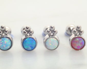 20G Stainless steel Opal Trinity Ball Barbell Tragus Cartilage Helix Ear Piercing 6mm