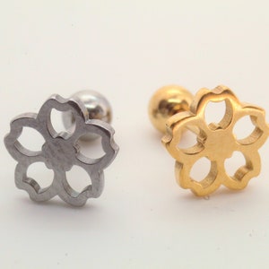 x1 18 Gauge Flower Stainless Steel Silver Barbell Cartilage Earring Piercing Jewellery Tragus Helix Stud 6mm Bar