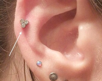16G Stainless Steel Push Pin Triple crystal earring Tragus Cartilage Helix Ear Piercing Lip 8mm