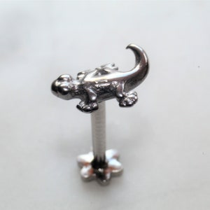 316L Stainless Steel Silver 16 Gauge Lizard Gecko 6/ 8mm bar Internal Thread Flat Back Cartilage Tragus Helix Ear Jewellery