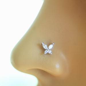 20G Zirconia crystal Butterfly Nose Stud Nose Ring Jewellery Stainless Steel Silver Gold Colour L Shape