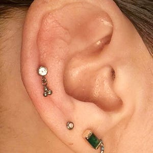 16G Titanium Internal Thread Bar Zirconia Crystal dangle Labret Tragus Helix  cartilage earring Body Jewellery