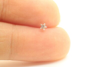 X2 Sterling Silver Crystal Star Nose Stud Straight /bone End/ L