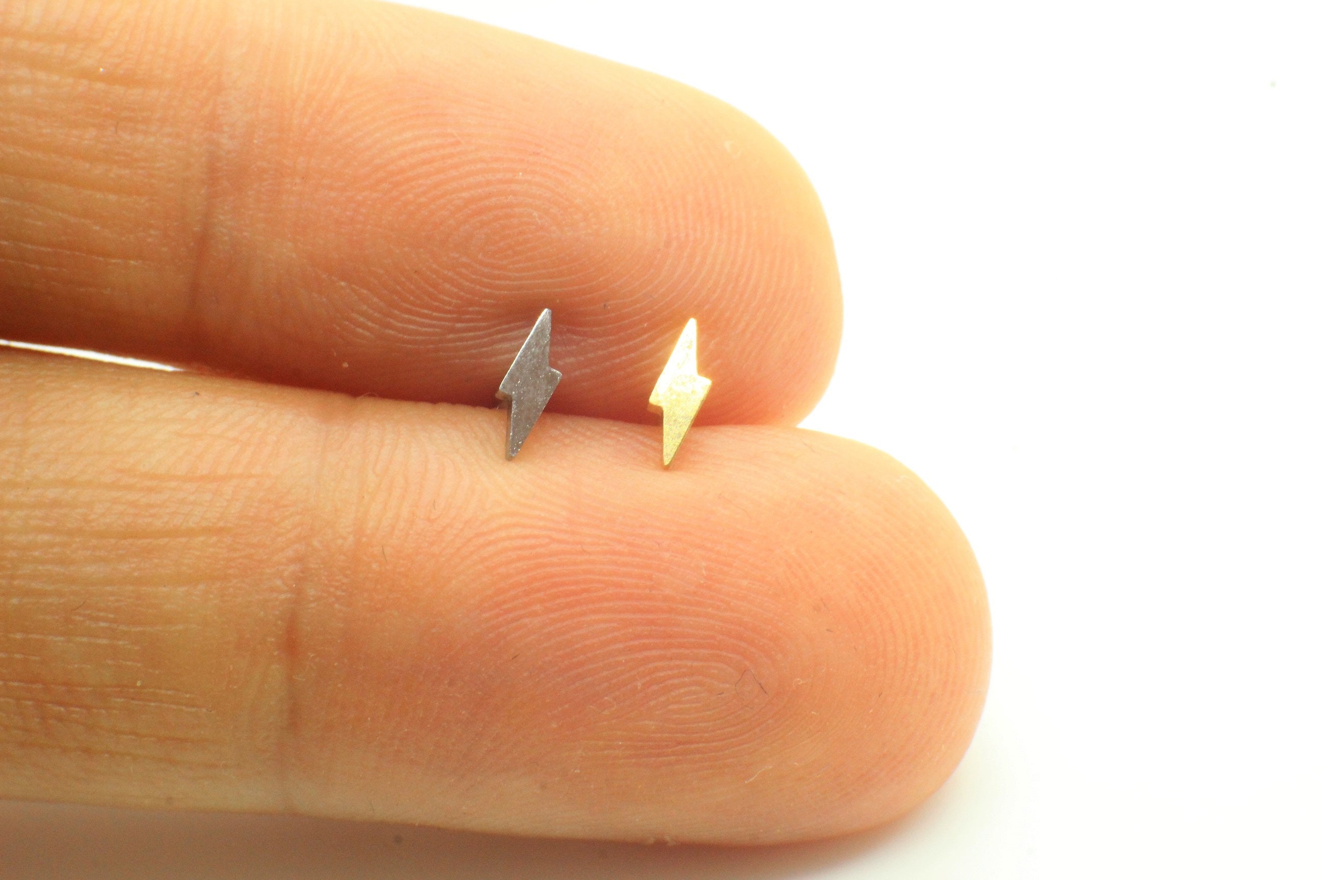 16G Lightning Bolt 6/8mm Length Internal Thread Silver Gold Stainless ...